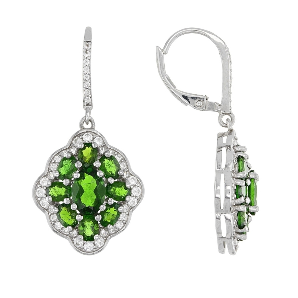 Green Chrome Diopside Rhodium Over Sterling Silver Earrings 5.40ctw